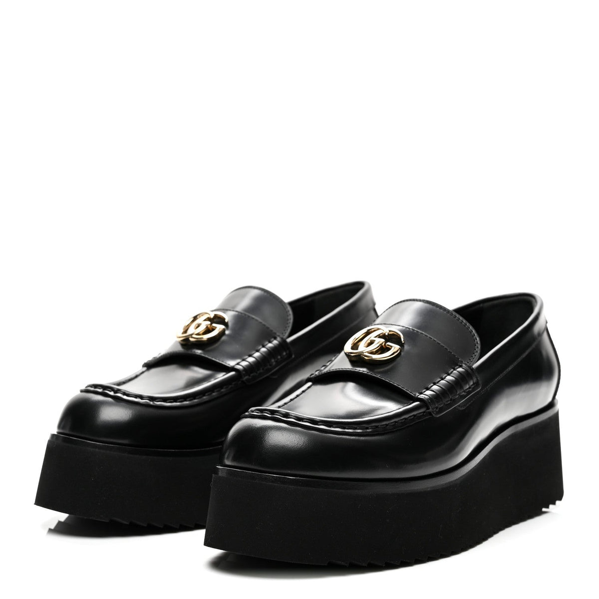 Gucci Calfskin Women's Millennial Ribot GG Wedge Platform Loafers 38 Black