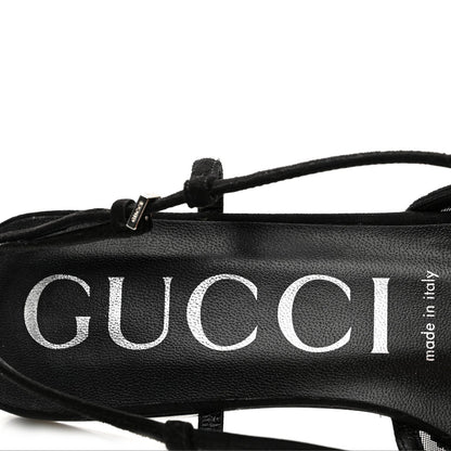 Gucci Suede Mesh Women's Crystal GG Demi Ballet Flats 37.5 Black