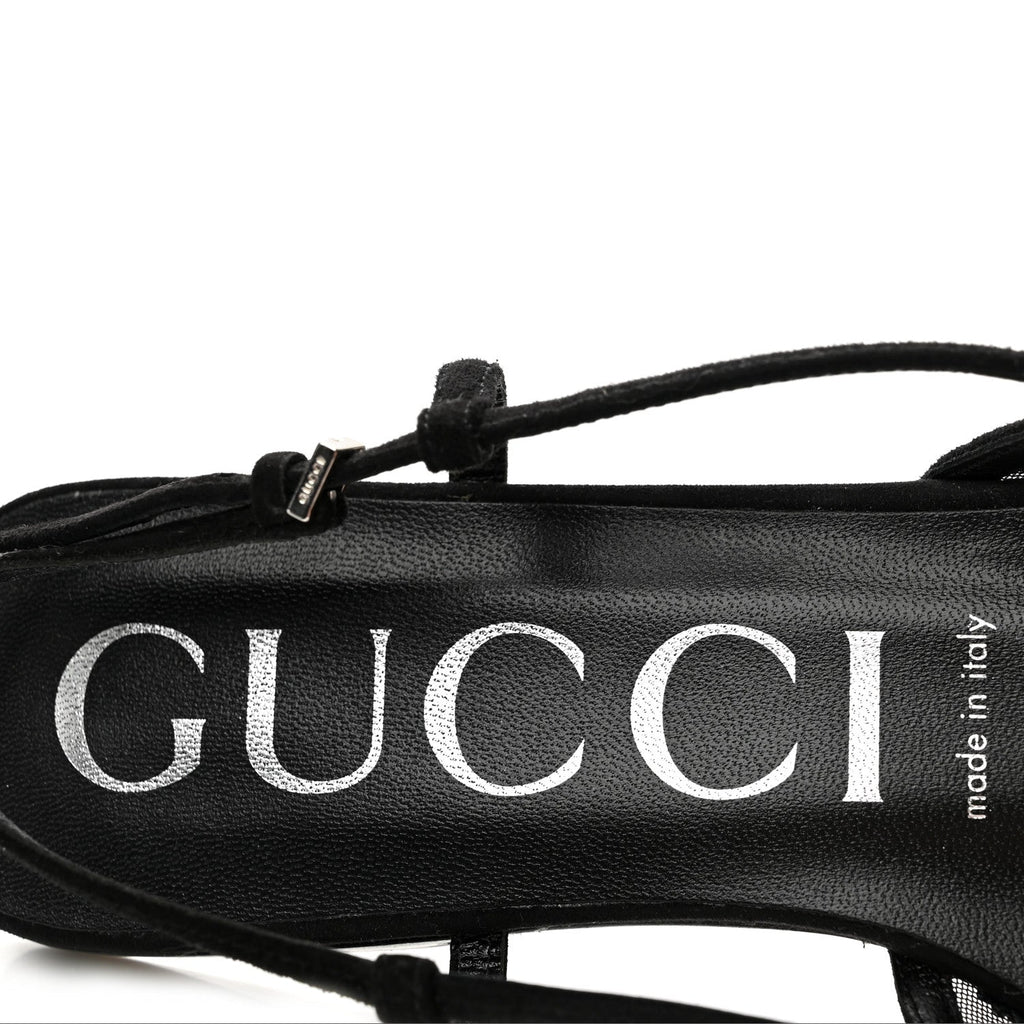 Gucci Suede Mesh Crystal Women's GG Demi Ballet Flats 37.5 Black