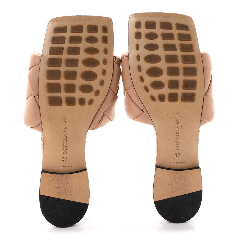 Bottega Veneta Nappa Women's Maxi Intrecciato Lido Flat Sandals 37 Tan