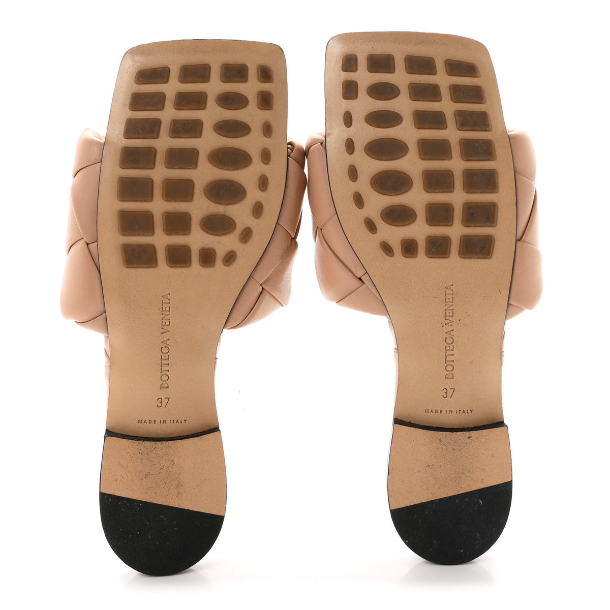 Bottega Veneta Nappa Women's Maxi Intrecciato Lido Flat Sandals 37 Tan