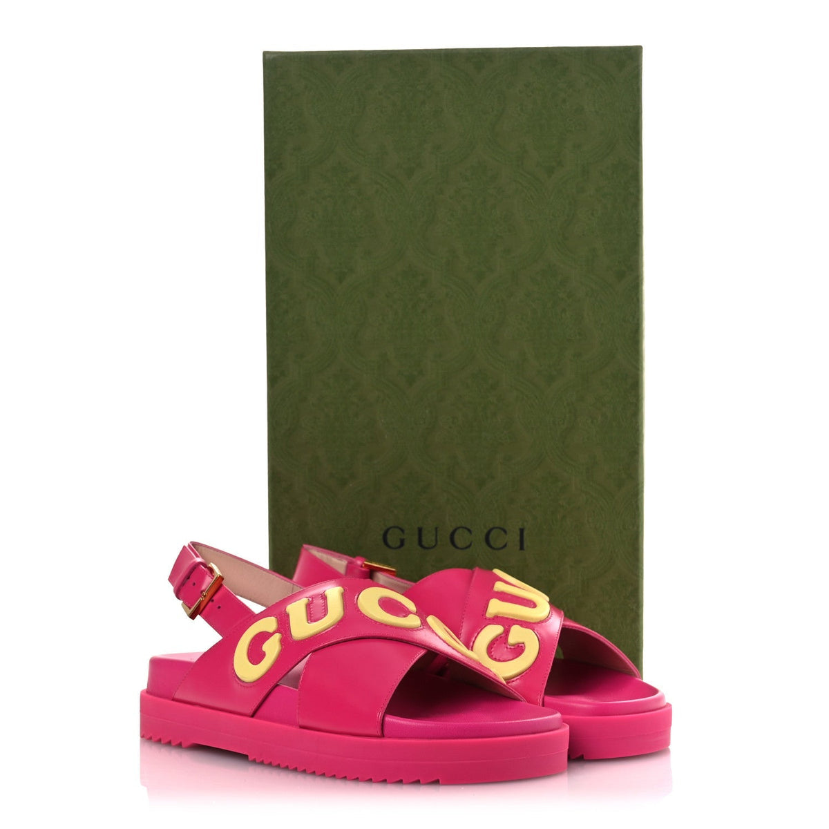 Gucci Calfskin Nappa Women's Elizabeth Charlotte Logo Slingback Sandals 36 Pink