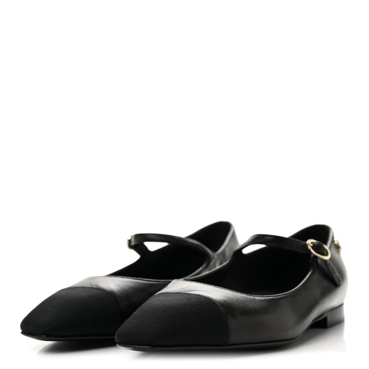 Chanel Lambskin Grosgrain Cap Toe Women's CC Mary Jane Flats 39.5 Black