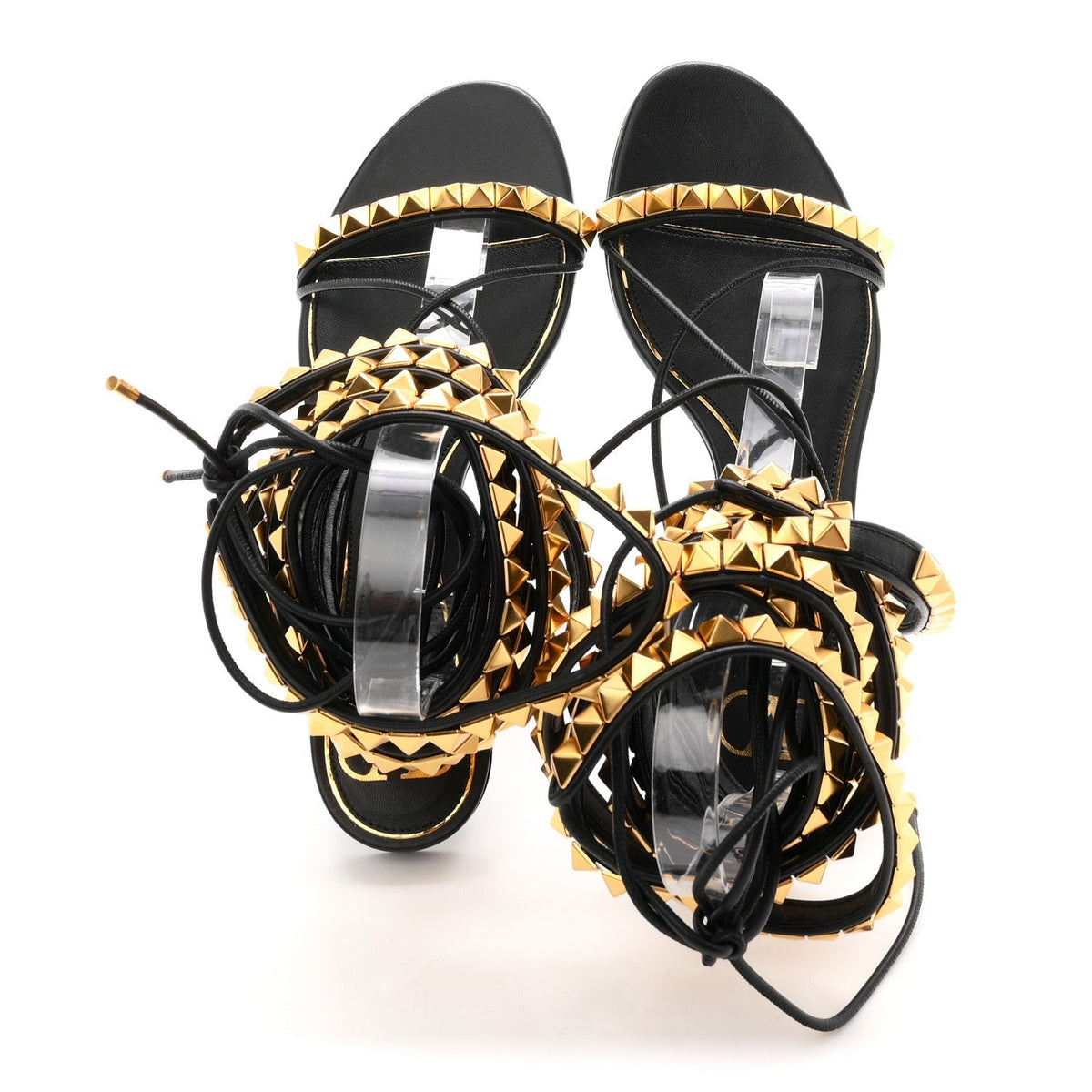 Valentino Garavani Calfskin Women's Rockstud No Limit Gladiator Flat Sandals 37 Black