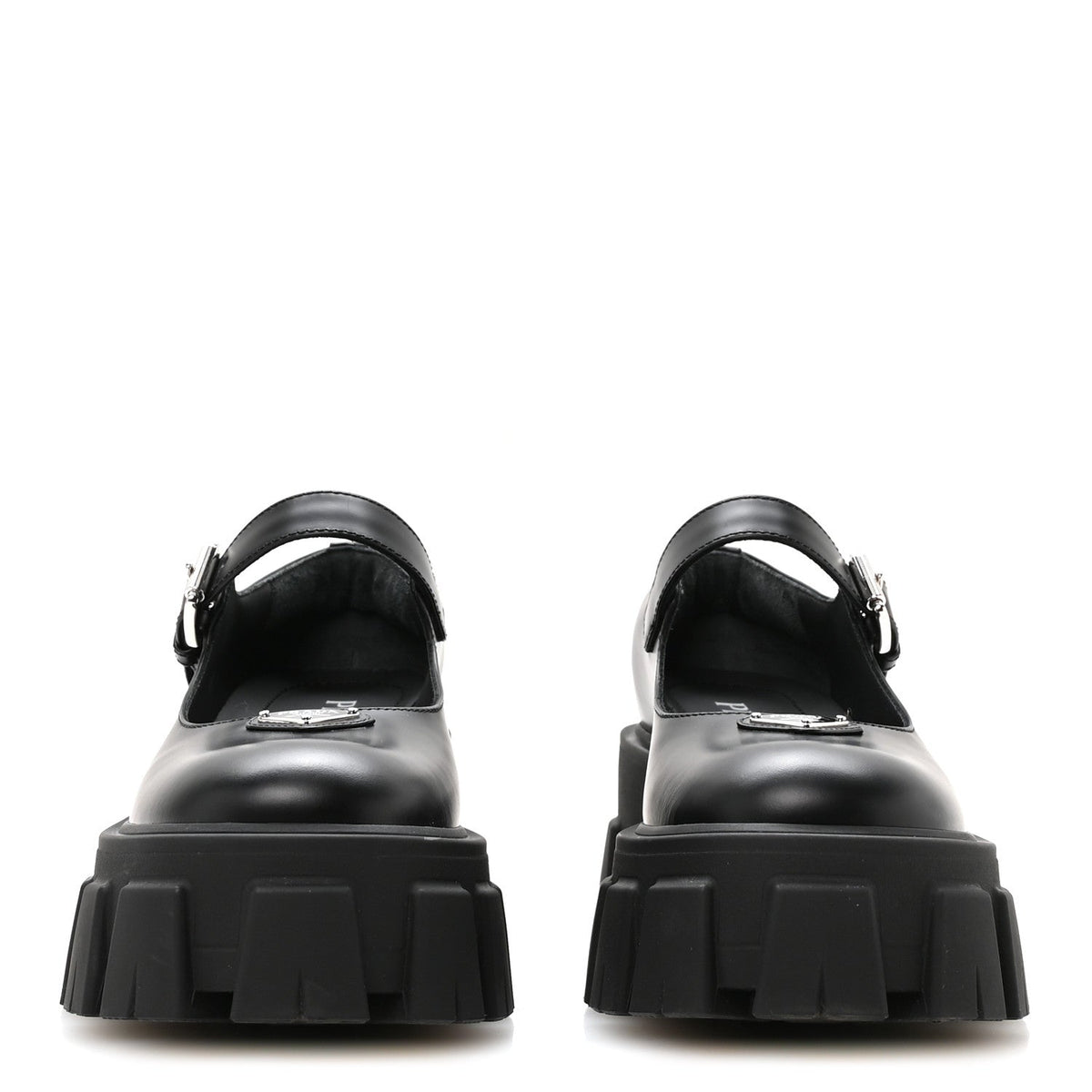 Prada Spazzolato Calfskin Women's Monolith Mary Janes 35.5 Black