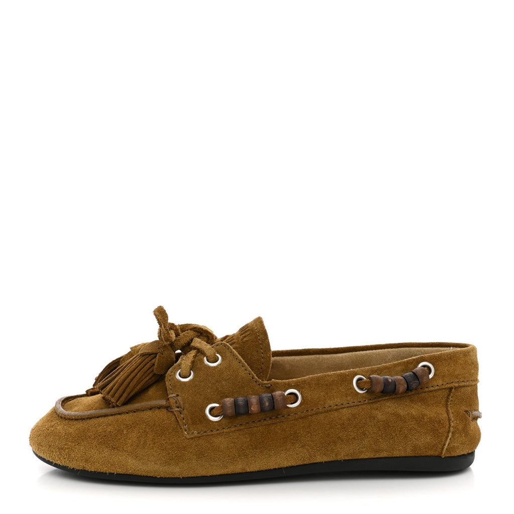 Miu Miu Suede Women's Tassel Loafers 36 Olive Green