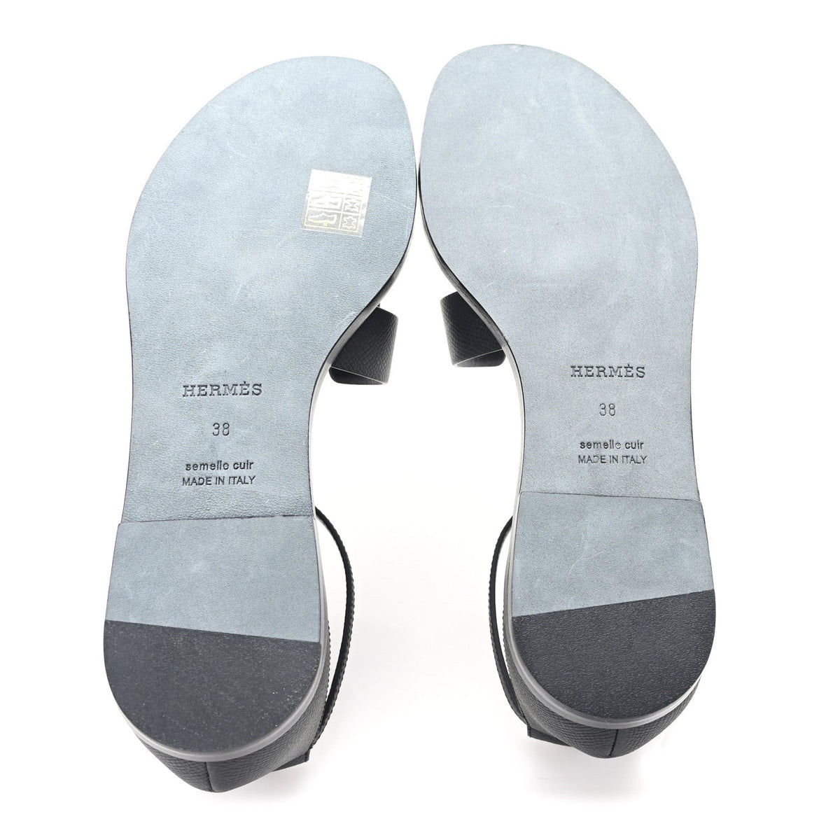 Hermes Epsom Calfskin Women's Santorini Sandals 38 Black