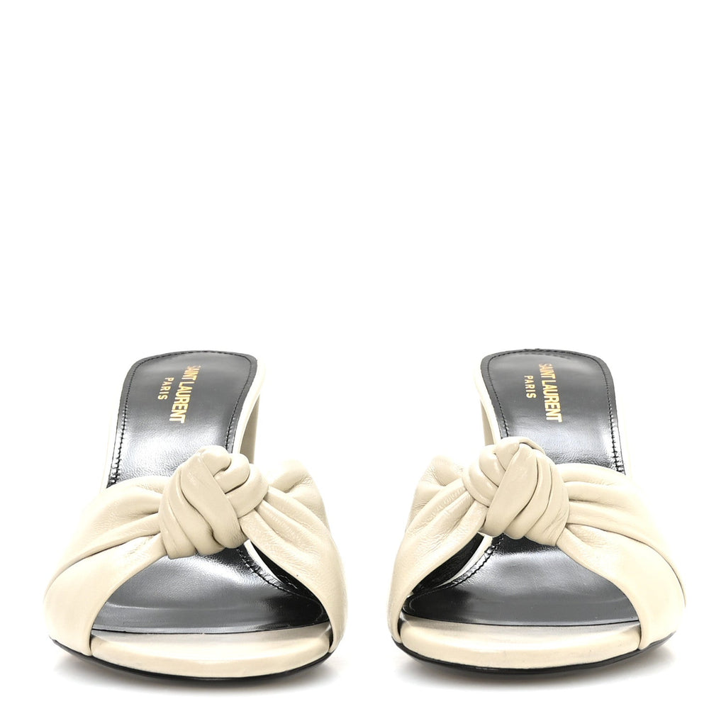 Saint Laurent Lambskin Women's Bianca 75mm Mules 40.5 Pearl