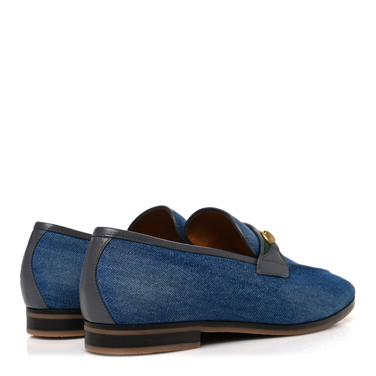 Gucci Denim Web Men's Horsebit Loafers 8 Blue