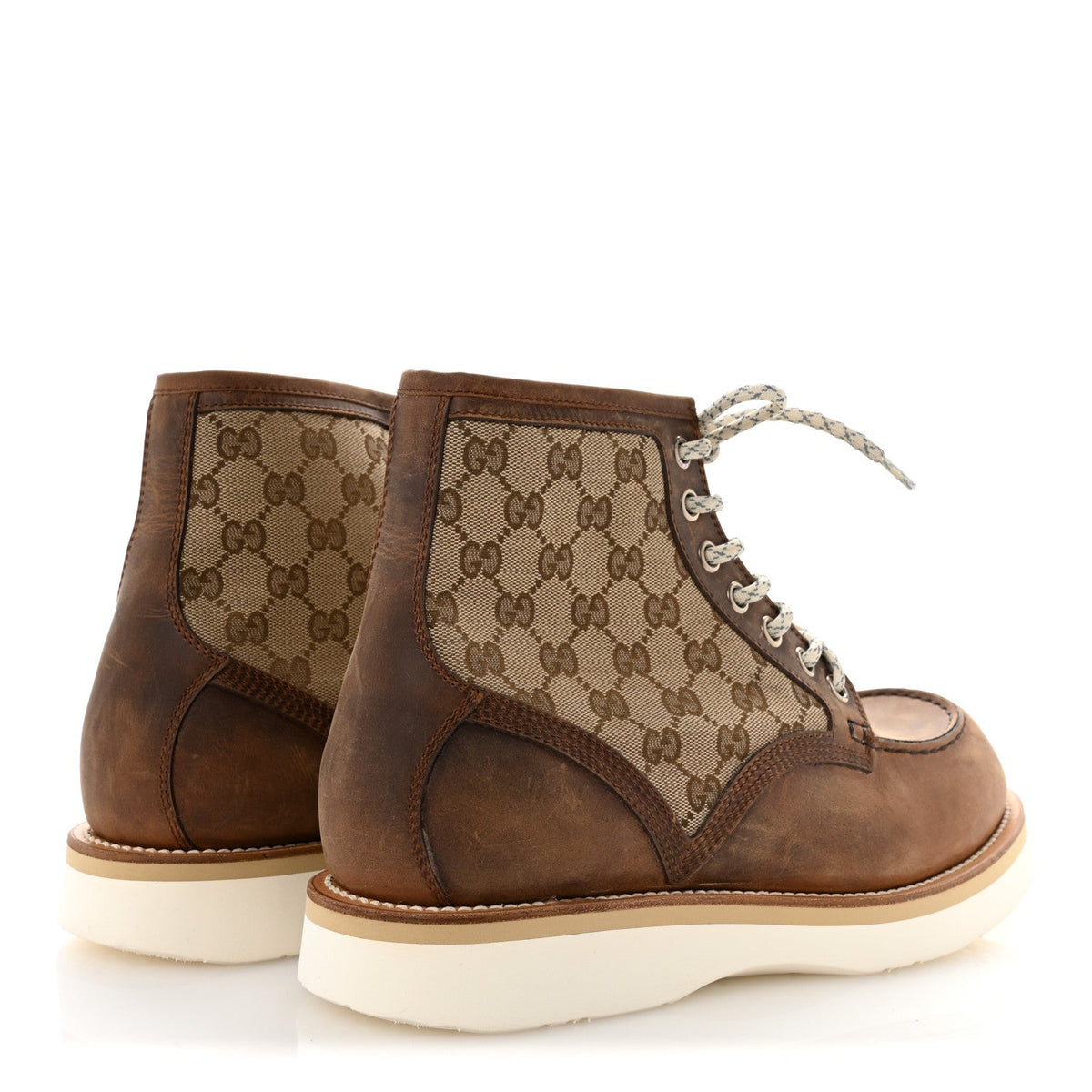 Gucci Calfskin Monogram Men's Garrett Ala Boots 10.5 Beige Ebony Cuir