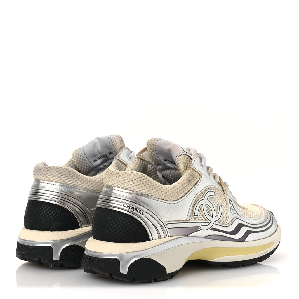 Chanel Fabric Laminated Calfskin Stretch CC Women's Sneakers