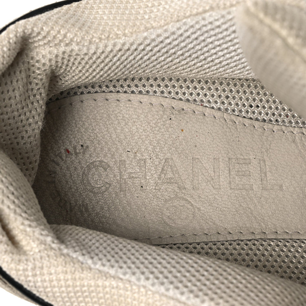 Chanel Mesh Suede Calfskin Women's CC Sneakers 37.5 White Black