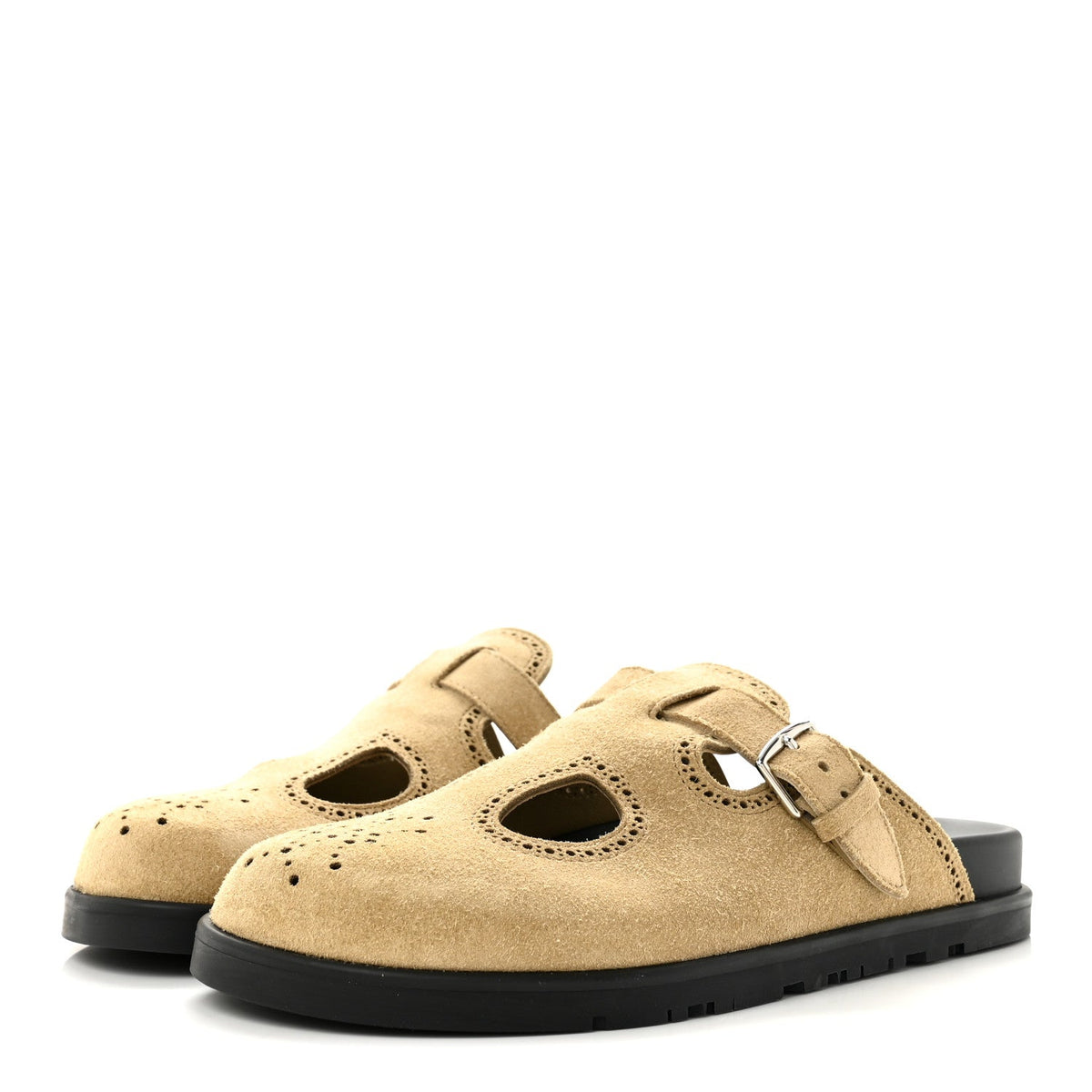 Hermes Suede Calfskin Monk Women's Mules Beige Albatre