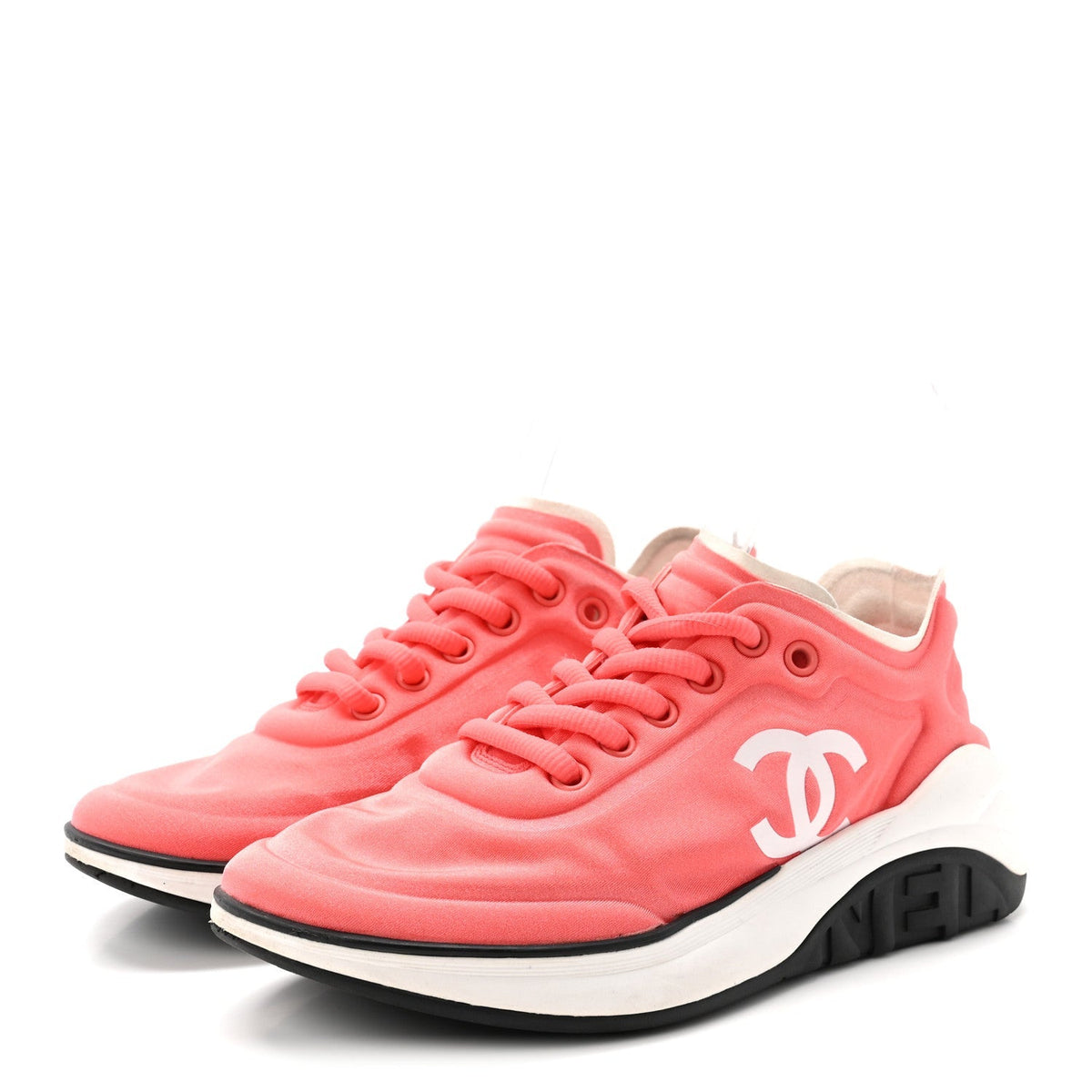 Chanel Lycra Women's CC Sneakers 35 Coral