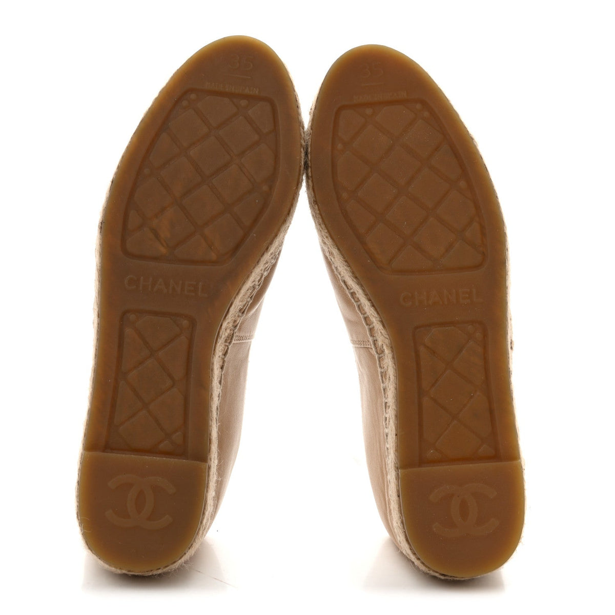 Chanel Lambskin Women's CC Espadrilles 35 Beige Black