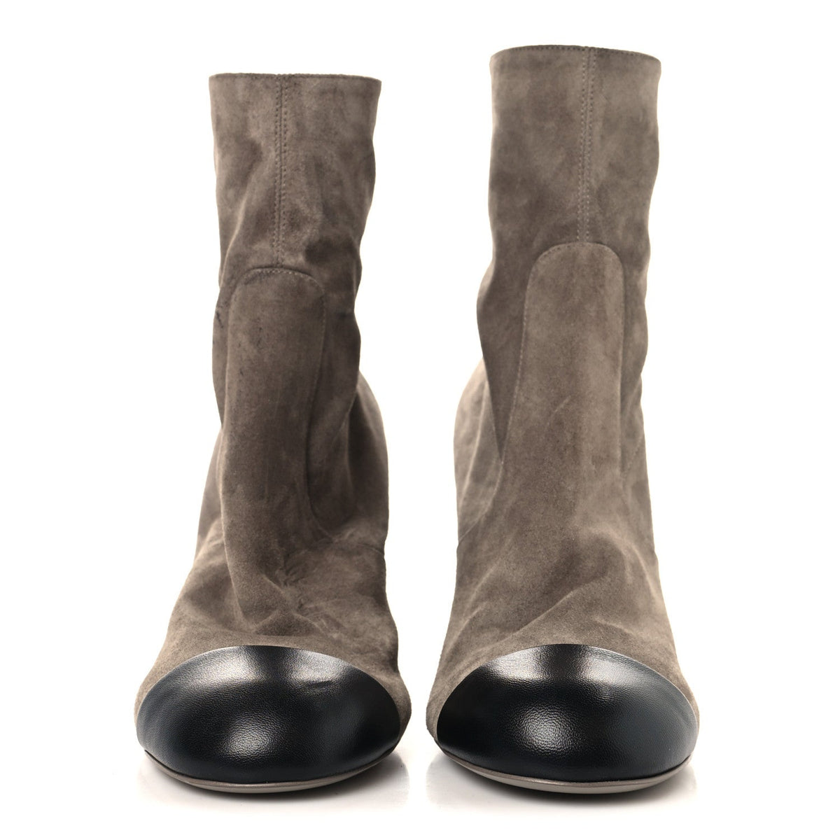 Chanel Suede Lambskin Women's Cap Toe CC Boots 39 Beige Black