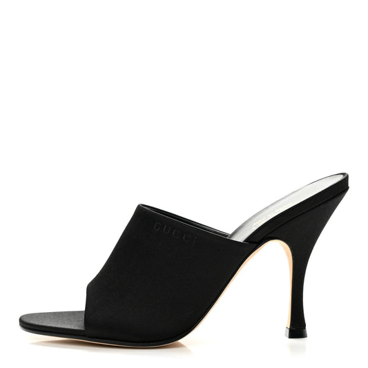 Gucci Satin Silk Women's Logo Sandal Pumps 38 Black