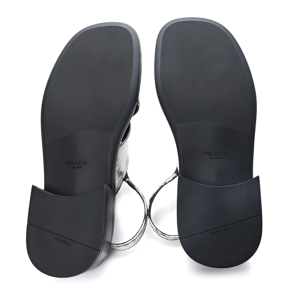Prada Spazzolato Calfskin Women's Re-Edition 1996 Buckle Sandals 39 Bianco