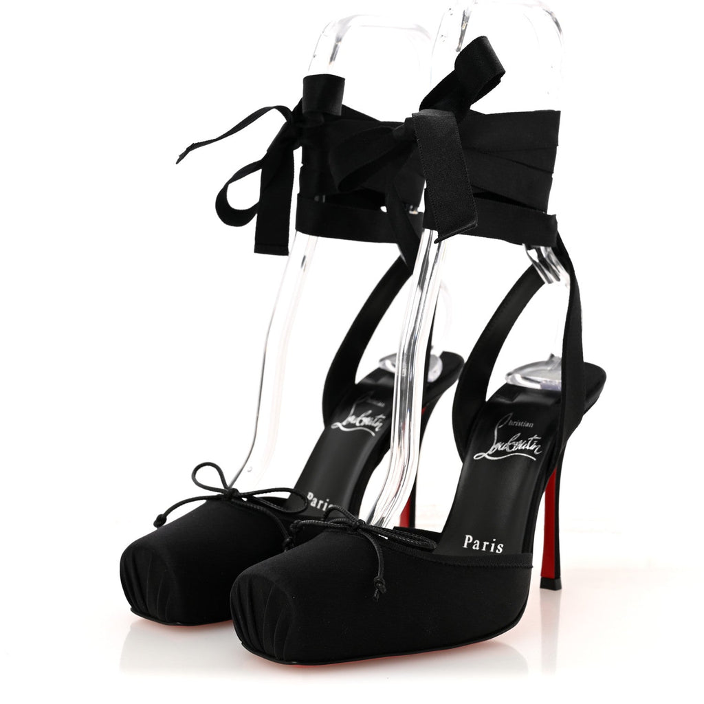 Christian Louboutin Crepe Satin Women's Cassia Lace Up 100 Pumps 36 Black