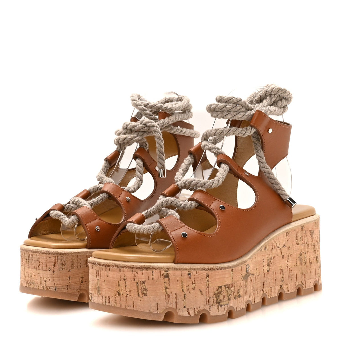 Hermes Calfskin Cork Women's Medusa 30 Sandals 37 Naturel