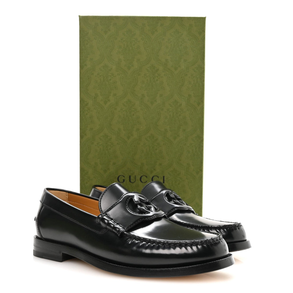 Gucci Calfskin Men's Interlocking G Millennial Ribot Loafers 8 Black