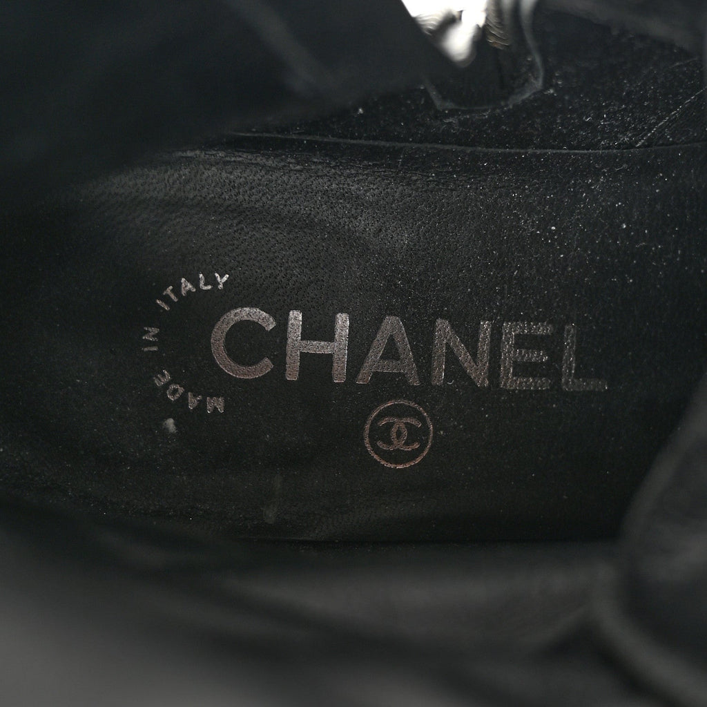 Chanel Iridescent Calfskin Women's CC Combat Boots 38 Black