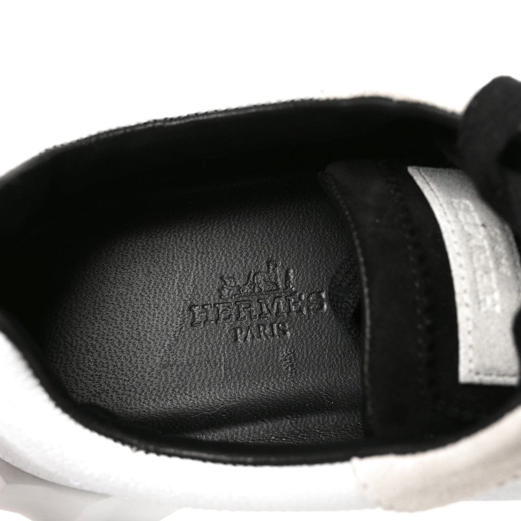 Hermes Calfskin Suede Goatskin Women's Bouncing Sneakers 37.5 White Black