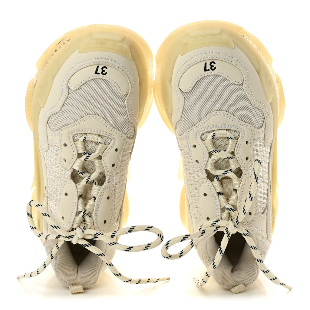 Balenciaga Fabric Mesh Clear Sole Triple S Women's Sneakers White