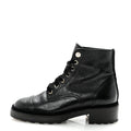Chanel Shiny Calfskin Velvet Pearl Women's Combat Short Boots 38.5 Black