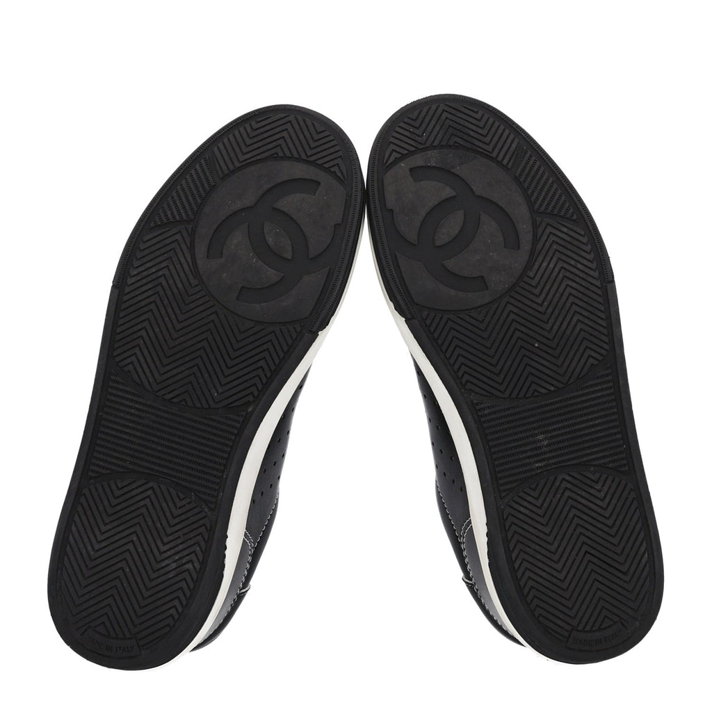 Chanel Calfskin Women's Logo Sneakers 38 Black White