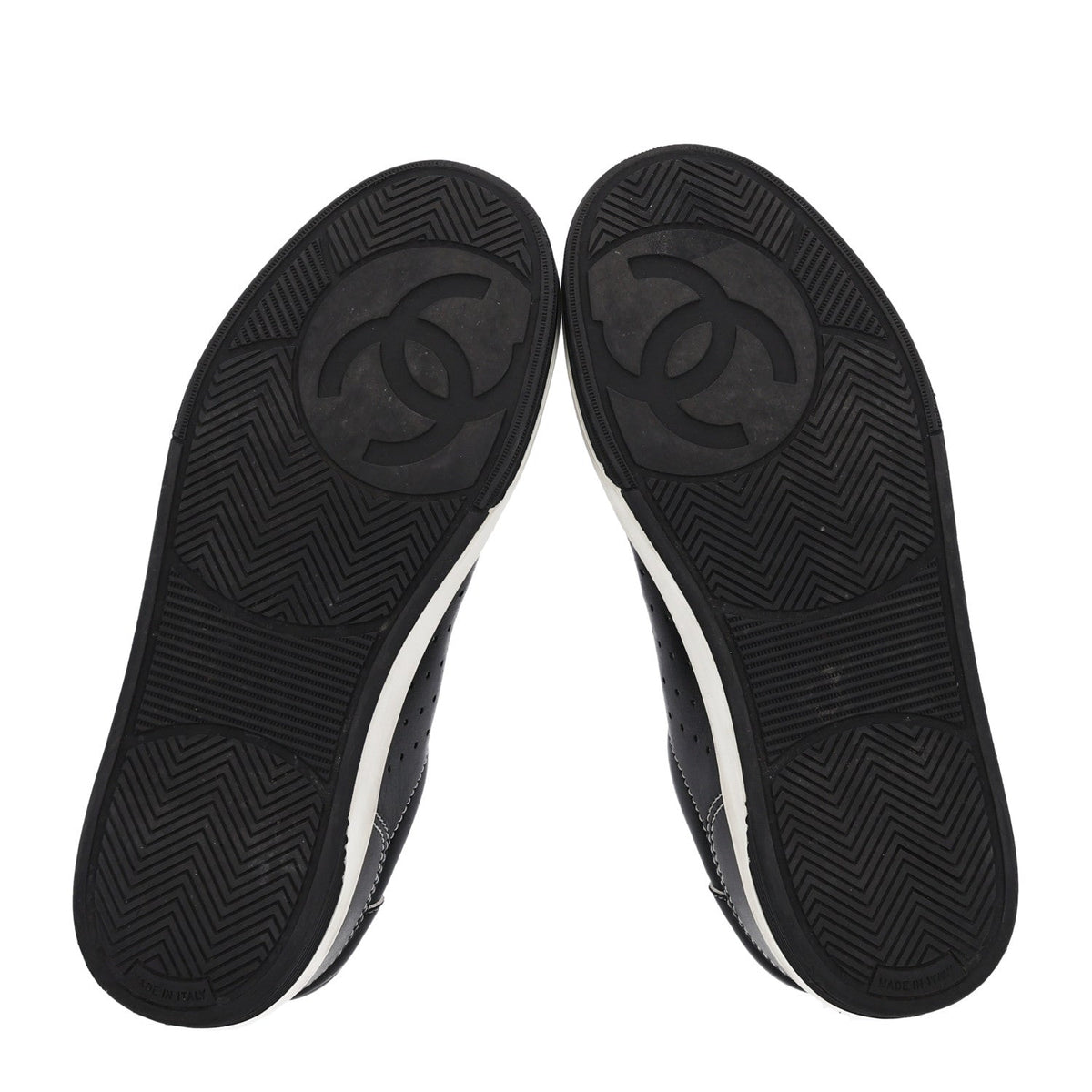 Chanel Calfskin Women's Logo Sneakers 38 Black White