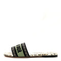 Christian Dior Embroidered Cotton Canvas Women's Dway Flat Slide Sandals 37.5 White Yellow