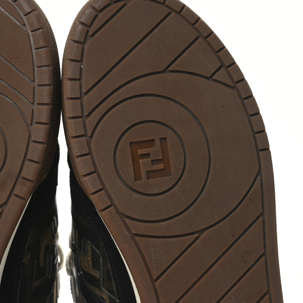 Fendi Suede Calfskin Zucca Women's Match Low Top Sneakers 37.5 Tobacco Black