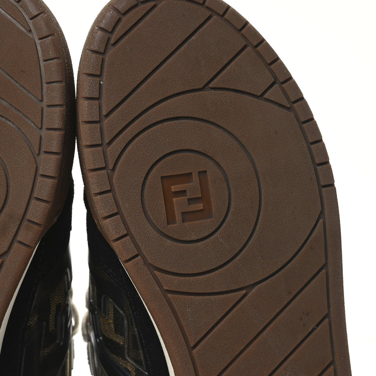 Fendi Suede Calfskin Zucca Women's Match Low Top Sneakers 37.5 Tobacco Black