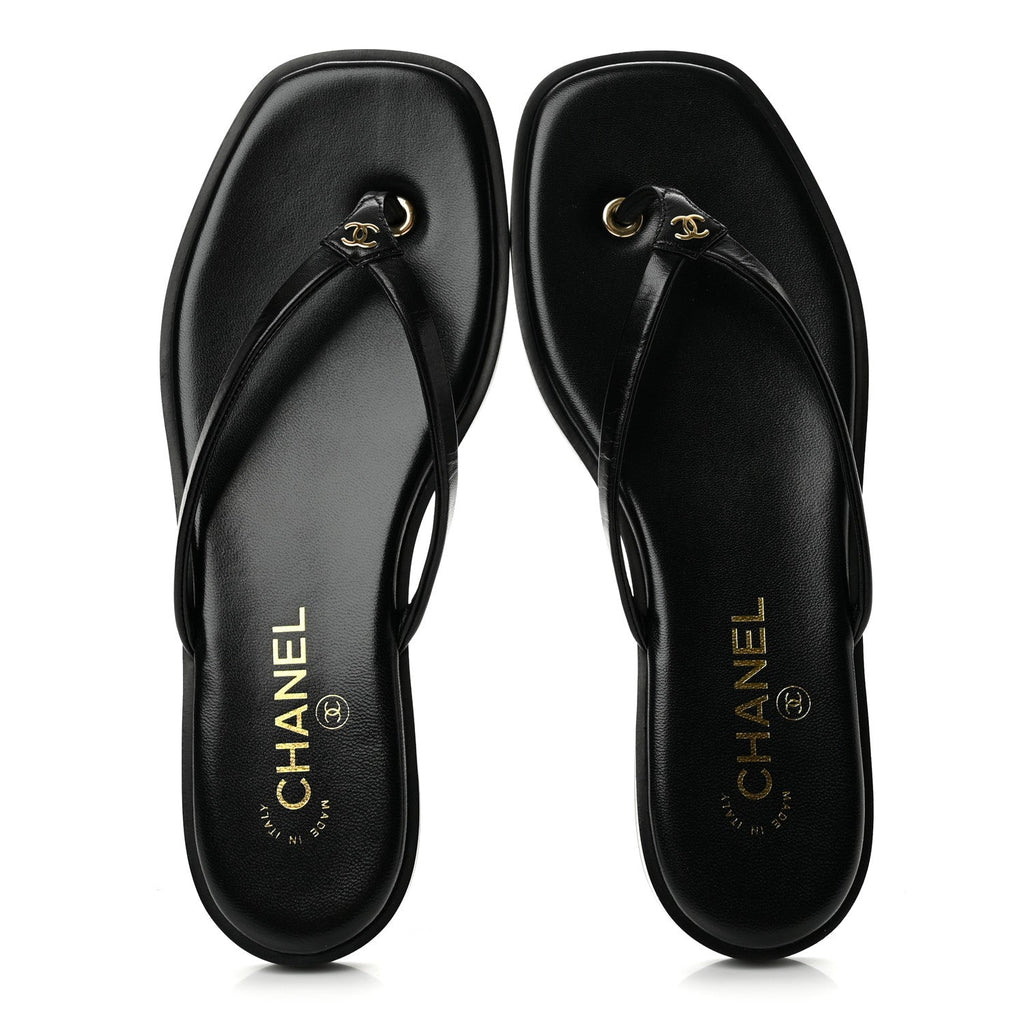 Chanel Goatskin CC Times Square Women's Thong Sandals