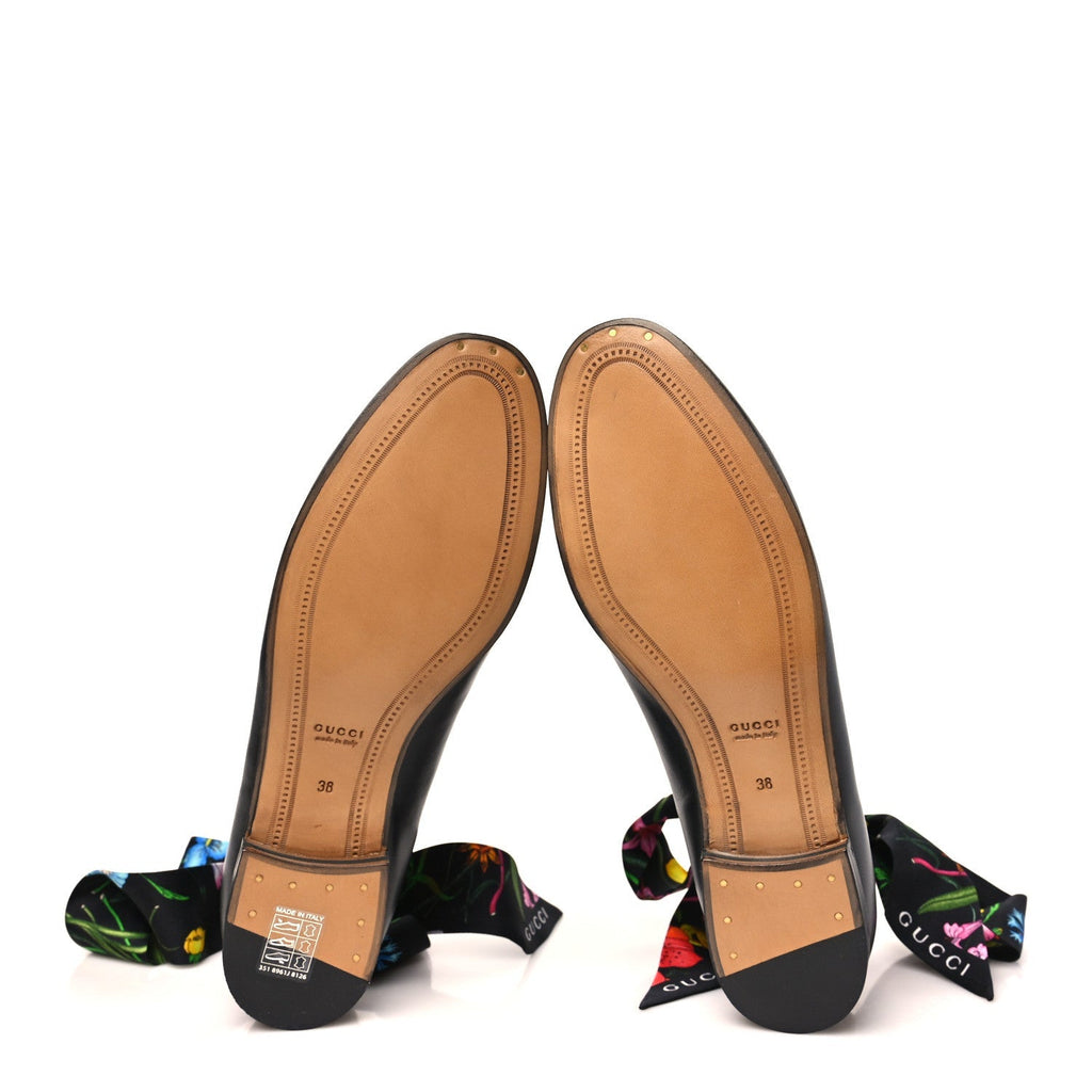 Gucci Betis Glamour Calfskin Silk Women's Jordaan Loafers 38 Black Multicolor
