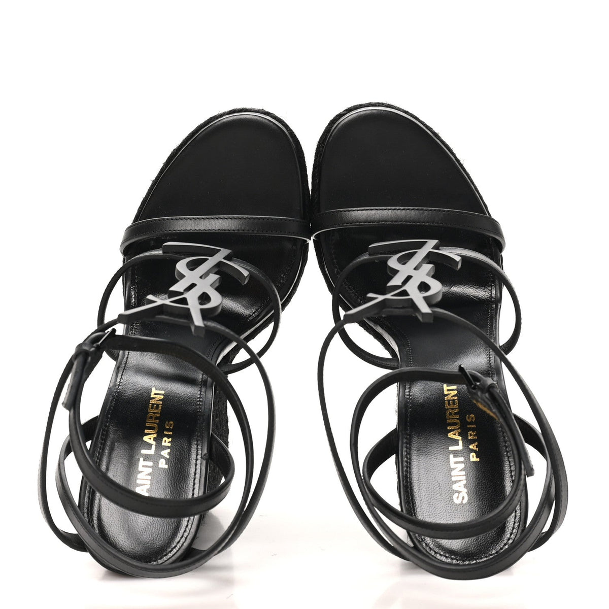 Saint Laurent Calfskin Women's Cassandra Espadrille 105mm Wedges 36 Black