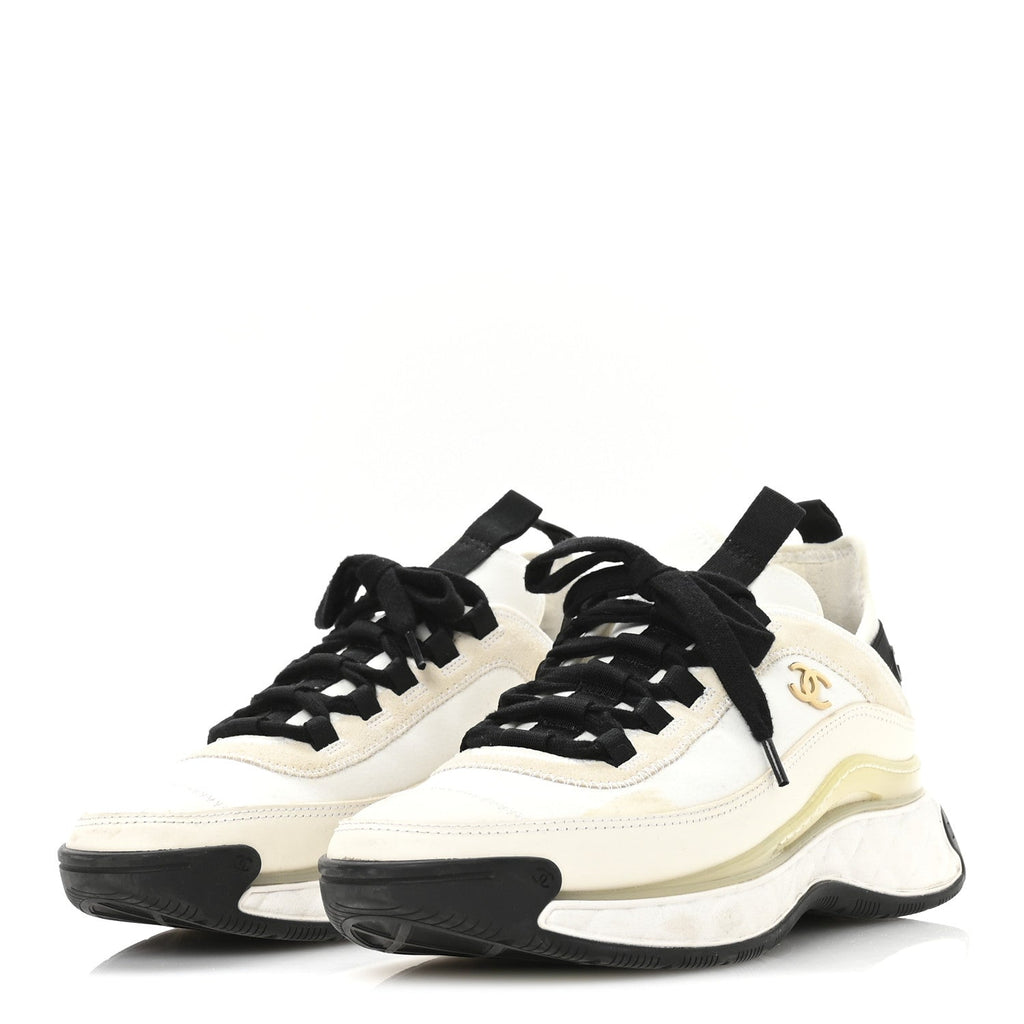Chanel Velvet Calfskin Mixed Fibers CC Women's Sneakers 38 Ivory Black
