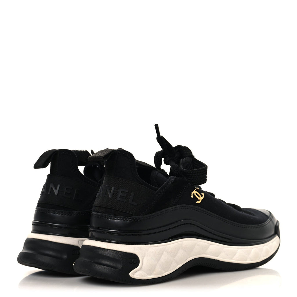 Chanel Velvet Calfskin Mixed Fibers Women's CC Sneakers 36 Black