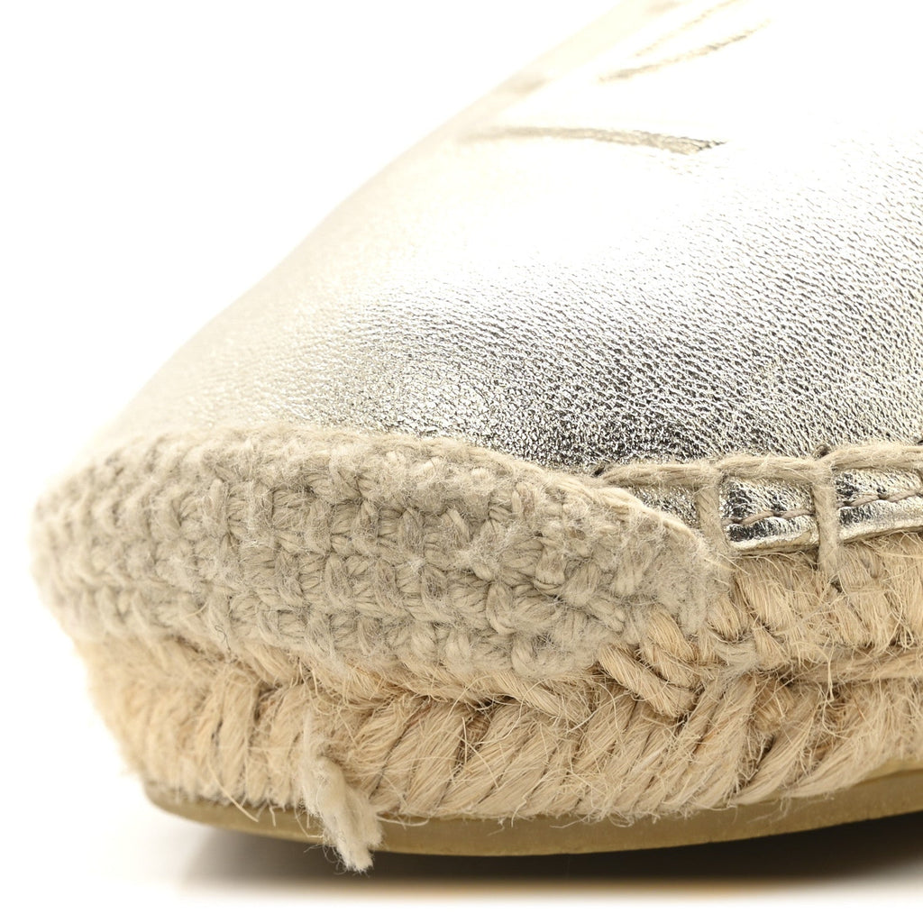 Saint Laurent Metallic Lambskin Women's Monogram Espadrilles 38 Platino