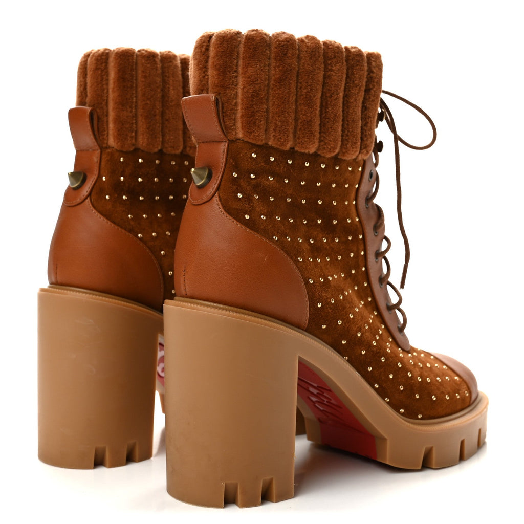 Christian Louboutin Suede Velvet Women's Dakita Lug 70 Boots 36 Foxy Gold