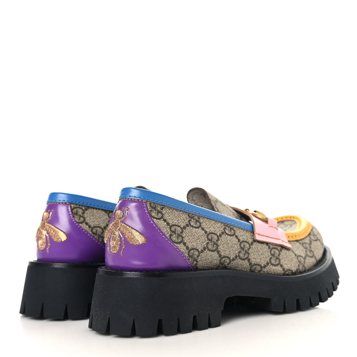 Gucci GG Supreme Women's Harald Horsebit 25mm Platform Loafers 35.5 Beige Pink