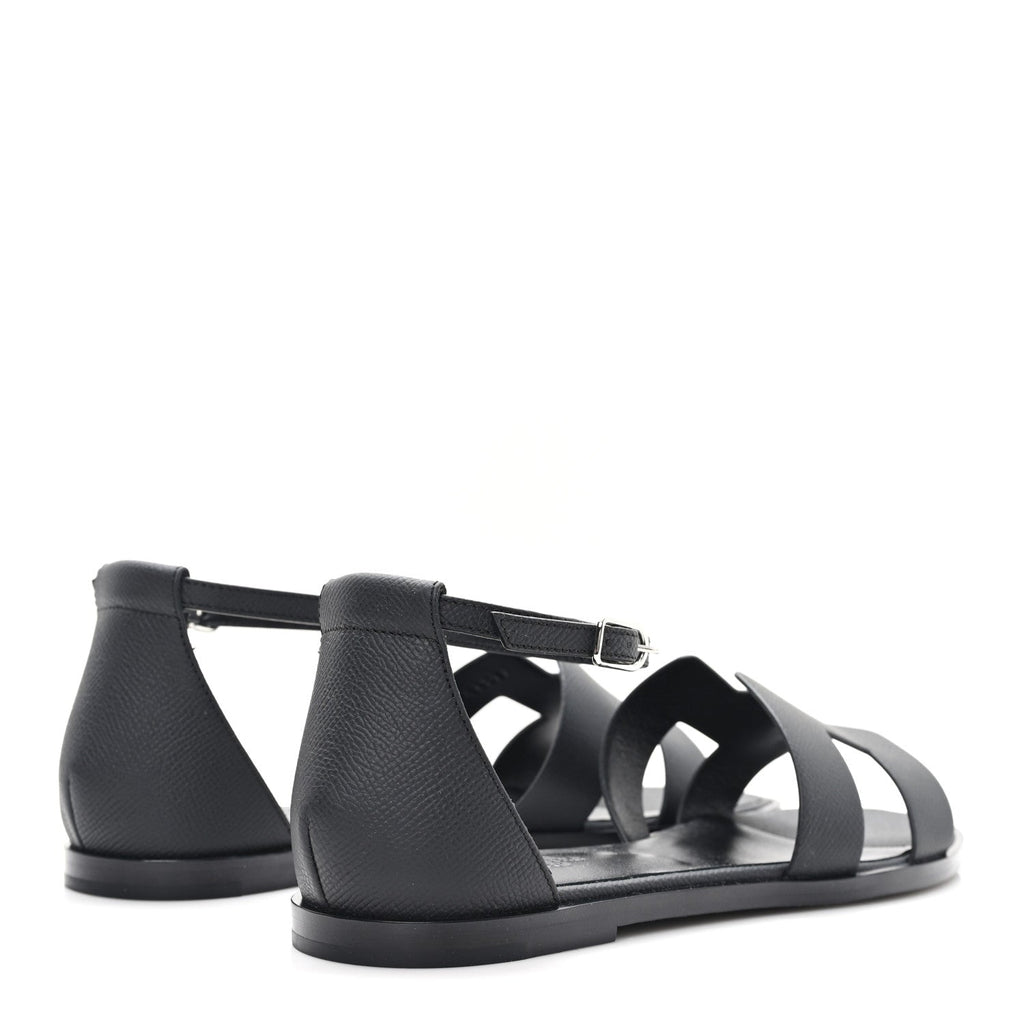 Hermes Epsom Calfskin Women's Santorini Sandals 38 Black