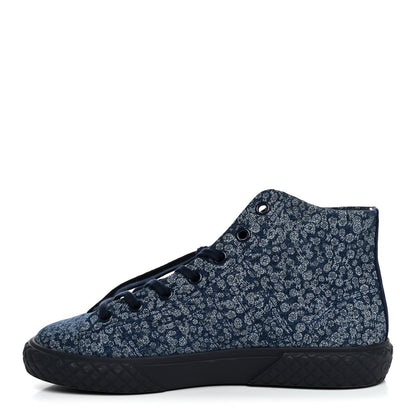 Chanel Printed Denim Women's Quilted High Top Sneakers 41 Dark Blue