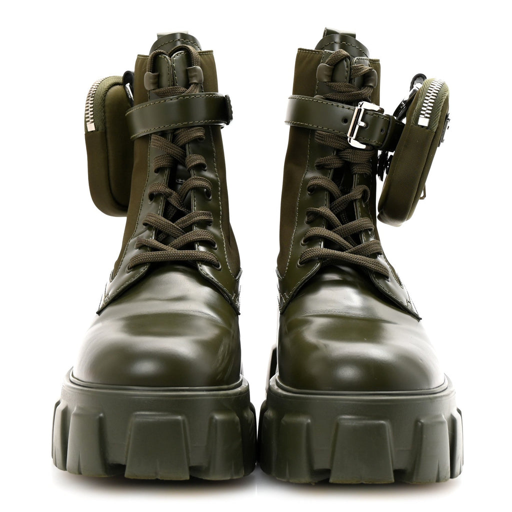 Prada Spazzolato Re-Nylon Women's Monolith 55mm Boots 37.5 Militare