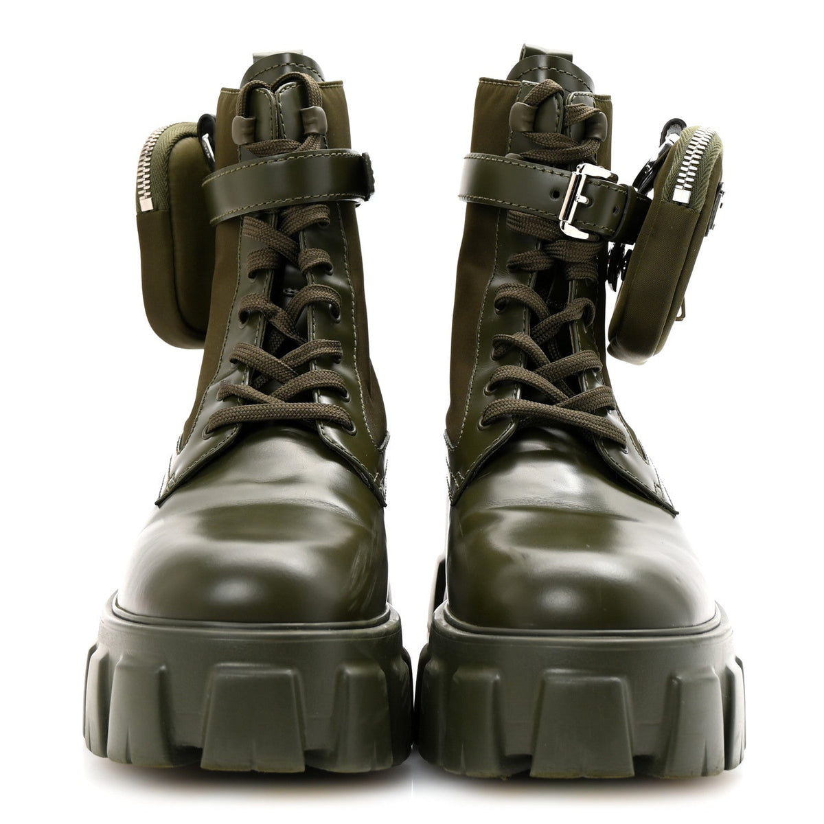 Prada Spazzolato Re-Nylon Women's Monolith 55mm Boots 37.5 Militare
