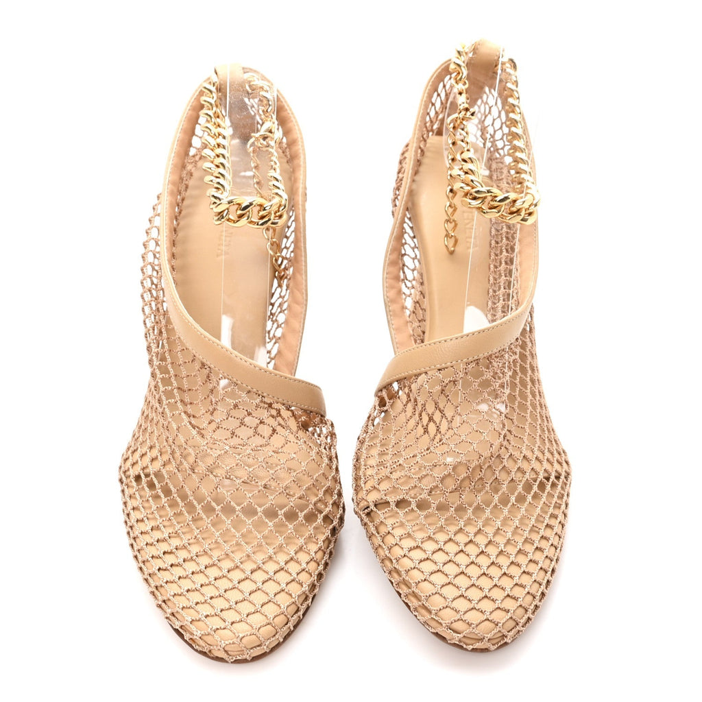Bottega Veneta Mesh Calfskin Women's Chain Stretch Pumps 38 Beige