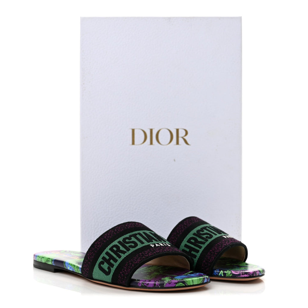Christian Dior Canvas Women's Dway Slide Sandals 36.5 Purple Multicolor