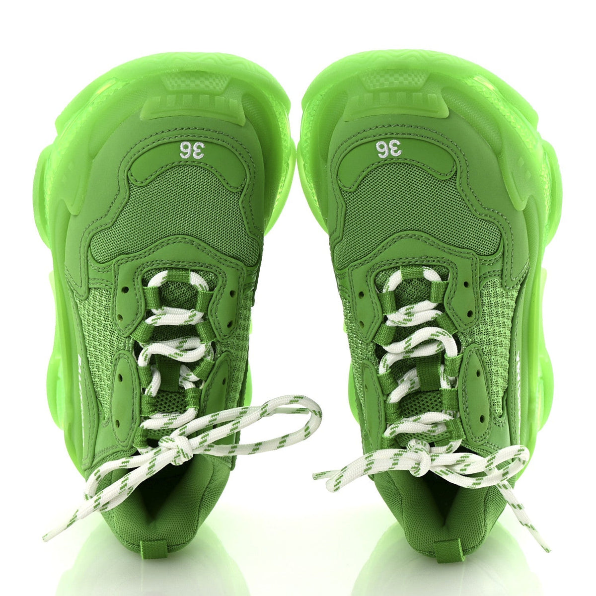 Balenciaga Fabric Mesh Women's Clear Sole Triple S Sneakers 36 Fluo Green