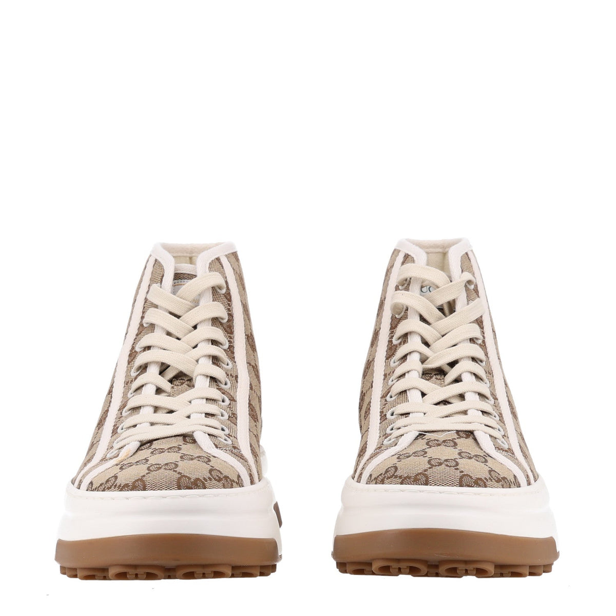 Gucci Monogram 1977 Tennis 55mm Men's High Top Sneakers 9 Beige Ebony Mystic White